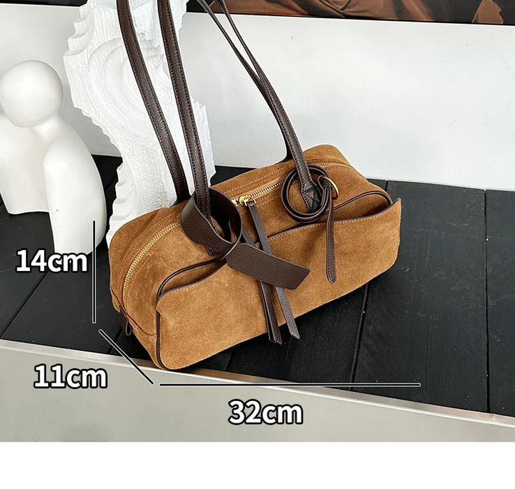 Women's Genuine Cowhide Leather Tote Bag – Large Capacity Suede Velvet Shoulder Handbag SF