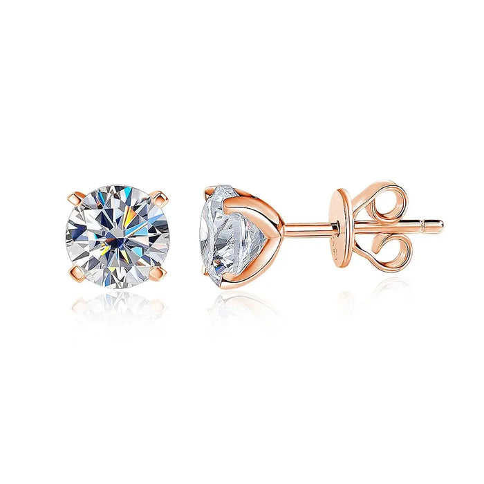 Certified Moissanite Stud Earrings – D-Color VVS1 Round Cut in 925 Sterling Silver SF