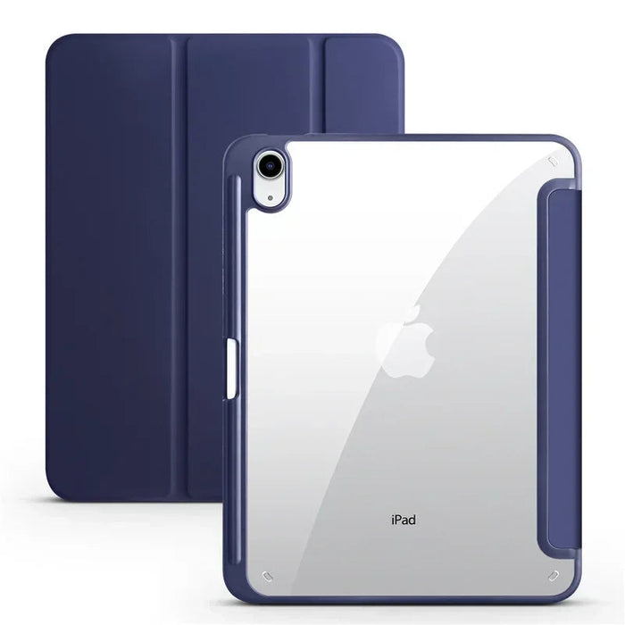 iPad Case with Pen Holder – Trifold PU Leather & Clear Acrylic Hard Back Stand Cover SF