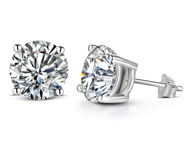 Moissanite Stud Earrings – 2ct D-Color Round Cut SF