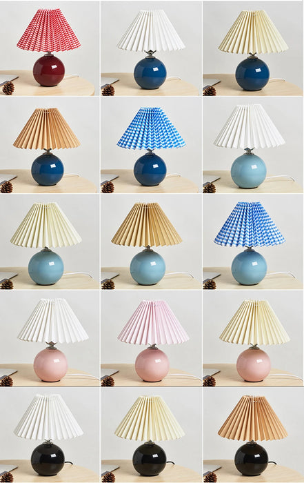 Korean Table Lamp – Vintage Pleated Fabric Shade with Ceramic Base - Samanta Factory