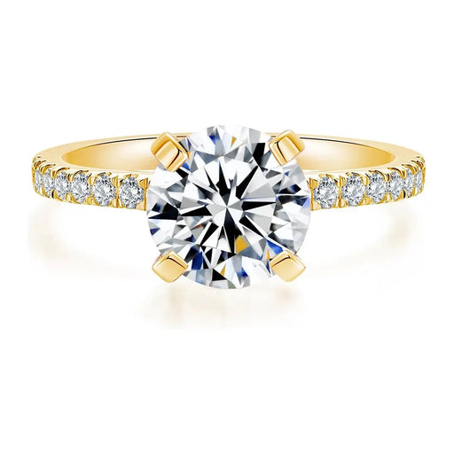 1-2 CT D color Moissanite engagement ring in S925 silver with 18K gold plating, round-cut moissanite and zircon accents