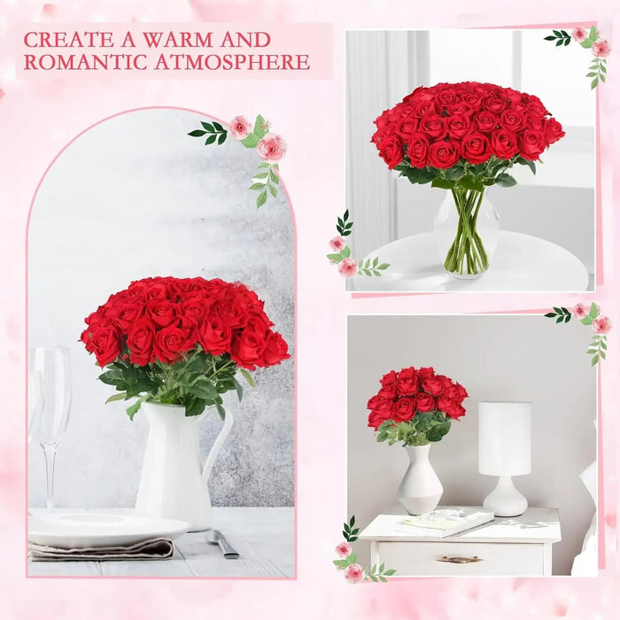 Artificial Velvet Roses – 50PCS Long-Stem Flower Bouquet SF