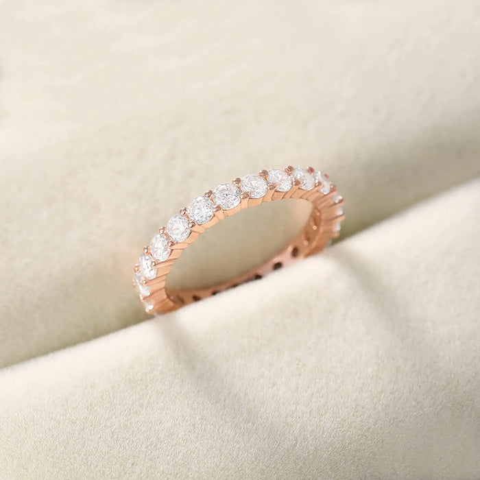 Sterling Silver CZ Eternity Stackable Ring – Women’s Round Cut Wedding Band SF