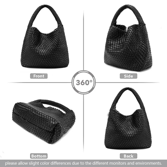 Women’s Woven PU Leather Tote Bag – Soft Handcrafted Shoulder Bag SF