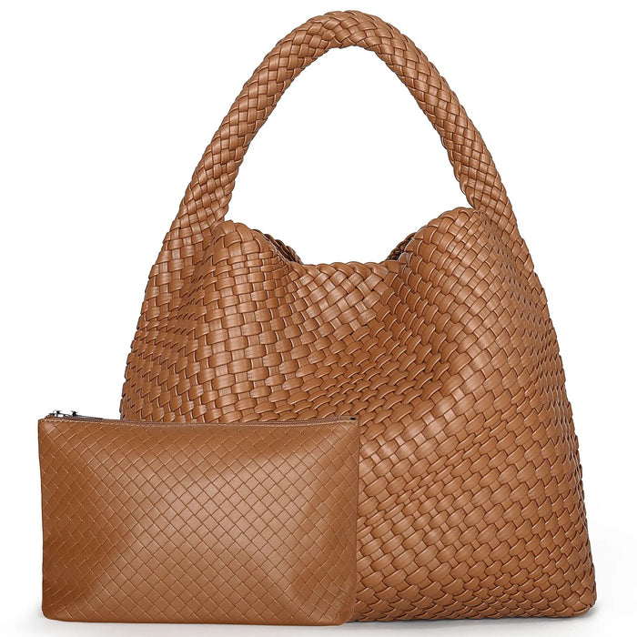 Women’s Woven PU Leather Tote Bag – Soft Handcrafted Shoulder Bag SF