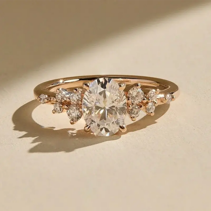 Oval Moissanite Ring – D Color VVS1 Sterling Silver Gold Plated SF