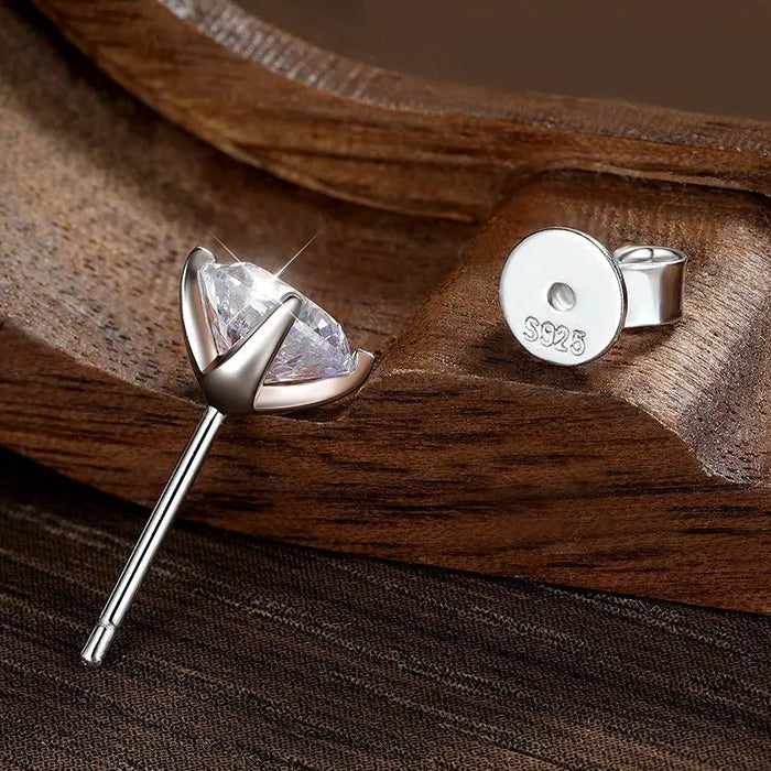 Certified Moissanite Stud Earrings – D-Color VVS1 Round Cut in 925 Sterling Silver SF