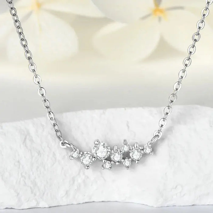 Moissanite Jewelry Set – 925 Sterling Silver Cluster Necklace & Ring SF