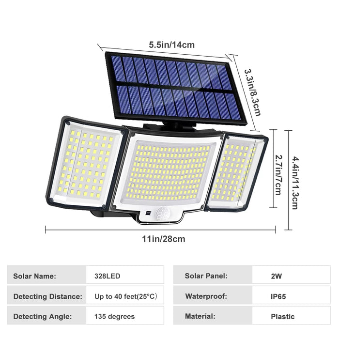 Solar Security Light – 3-Head Motion Sensor with Super Bright 348 LEDs - Samanta Factory