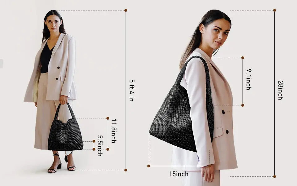 Women’s Woven PU Leather Tote Bag – Soft Handcrafted Shoulder Bag SF