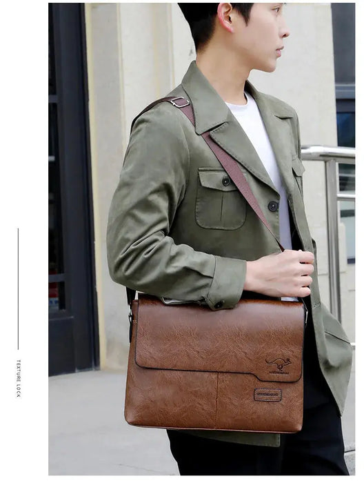 Men’s Business Satchel Bag – Slim PU Leather Shoulder Bag SF