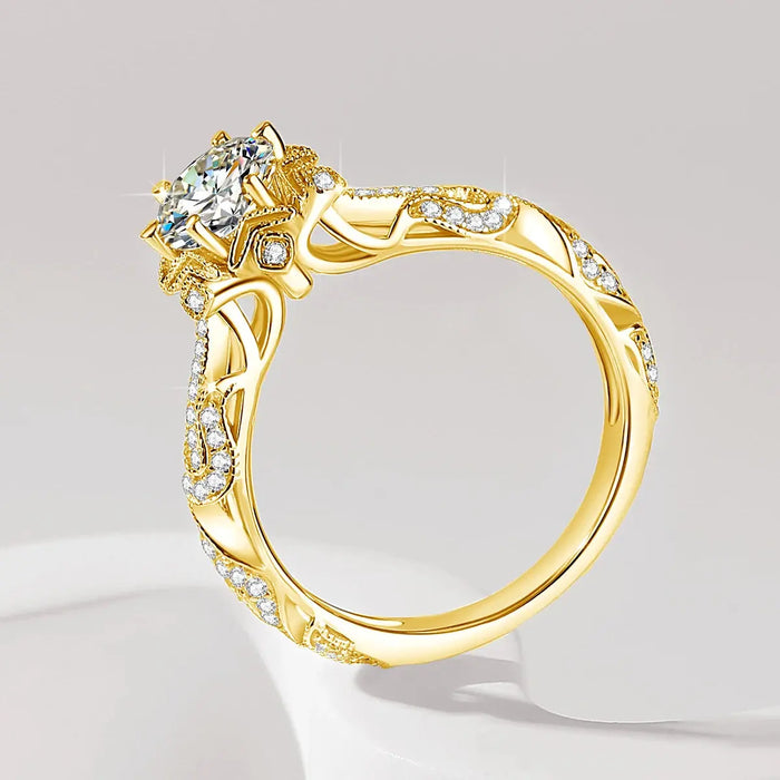 925 Sterling Silver Moissanite Ring – 1ct Skeleton Design with Zircon Accents SF