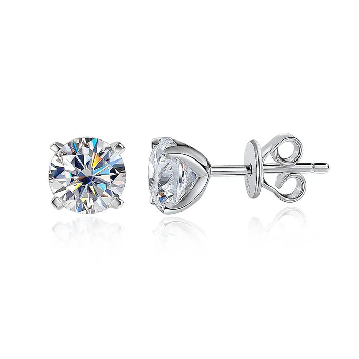 Certified Moissanite Stud Earrings – D-Color VVS1 Round Cut in 925 Sterling Silver SF