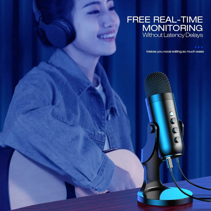 USB Condenser Microphone Kit – Cardioid with DSP Noise Cancellation & Plug-and-Play Setup SF