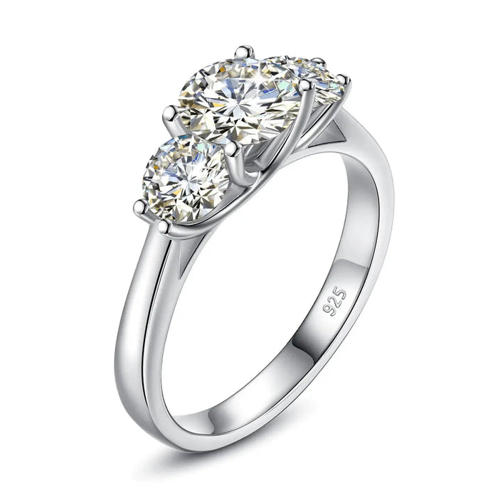 3-Stone Moissanite Engagement Ring – 2 CT D Color Yellow Gold Plated S925 Silver SF