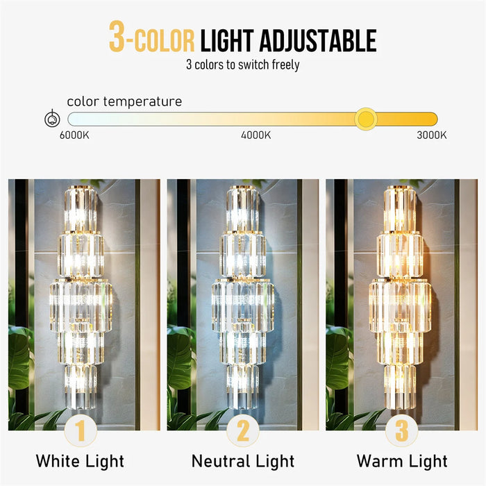 Crystal Wall Sconce – Luxurious 3- or 5-Tier LED Lighting with Gold Finish - Samanta Factory