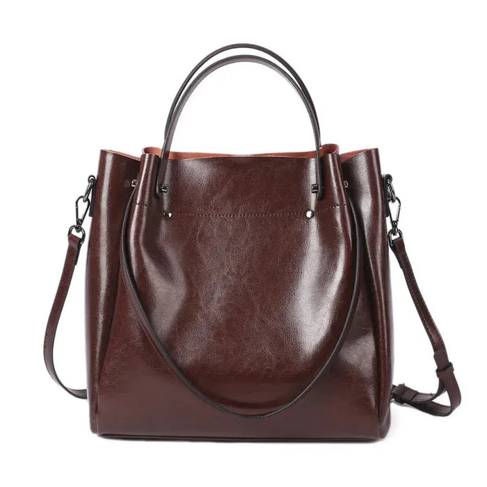 Vintage Cow Leather Shoulder Tote – Women’s Ruched Handbag SF