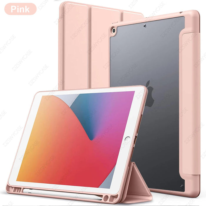iPad 10.2" Case with Pencil Holder – Trifold Stand Clear Back Auto Sleep/Wake Cover SF