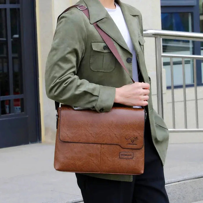 Men’s slim PU leather business satchel bag with zipper closure