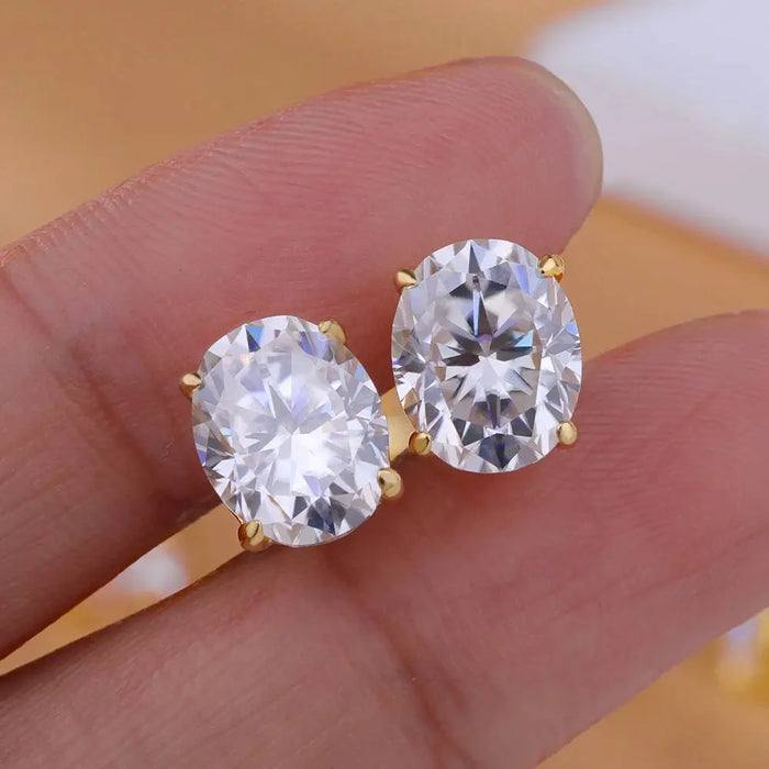 Moissanite Stud Earrings – D Color Oval Cut Sterling Silver SF