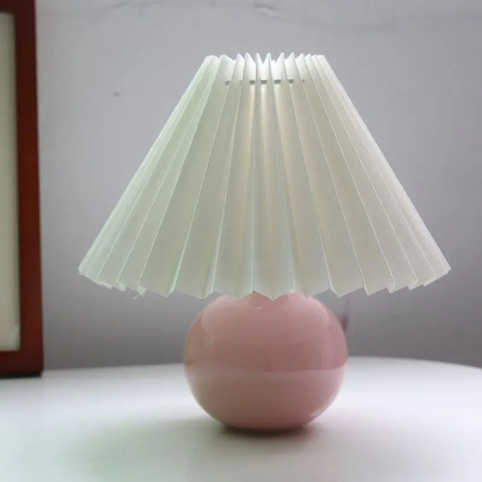Korean Table Lamp – Vintage Pleated Fabric Shade with Ceramic Base - Samanta Factory