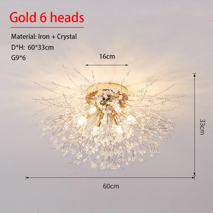 Crystal Dandelion Ceiling Light – 4-Light Nordic Chandelier for Living Room & Dining Room SF