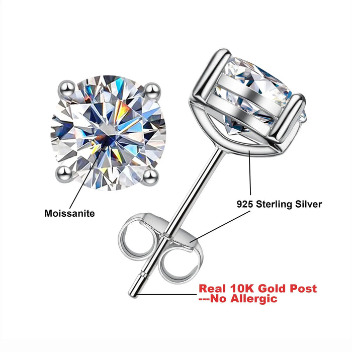 10K Gold Post Moissanite Stud Earrings with GRA Certificate SF