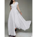 High-waist summer mini dress with batwing sleeves and flowing chiffon fabric