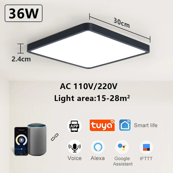 MARPOU Tuya Smart LED Ceiling Lamp Wood Grain App Voice Control Alexa/Google Remote Control Square Ceiling Lights Living Room - Samanta Factory