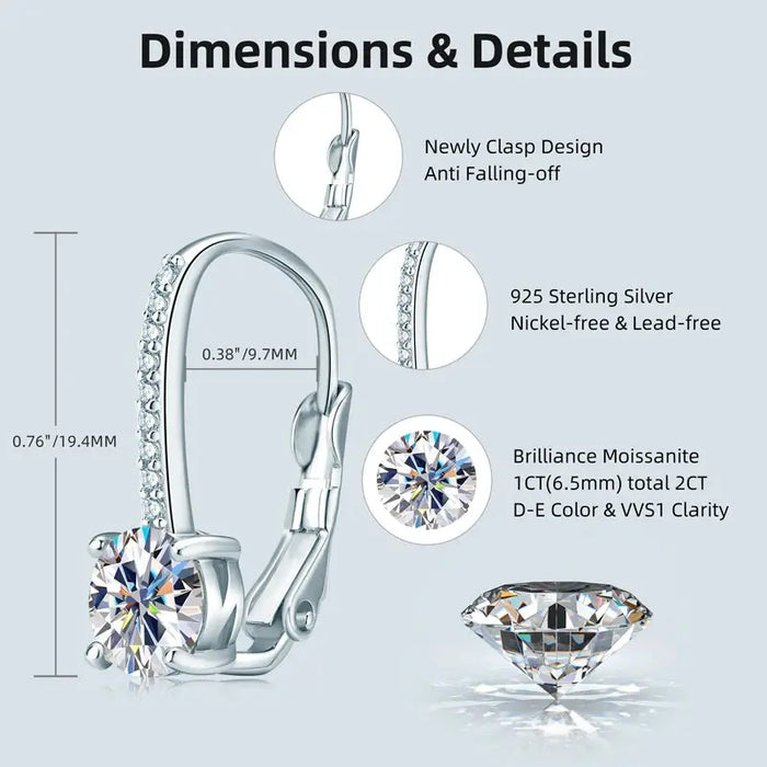 925 Sterling Silver Drop Earrings – 1ct D-Color Moissanite SF