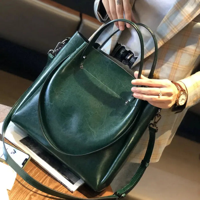 Vintage Cow Leather Shoulder Tote – Women’s Ruched Handbag SF
