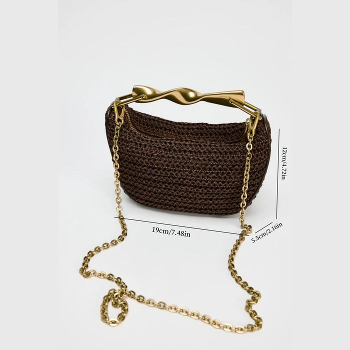 Women's Half Moon Straw Bag – Woven Bucket Crossbody Shoulder Bag for Summer Beach SF