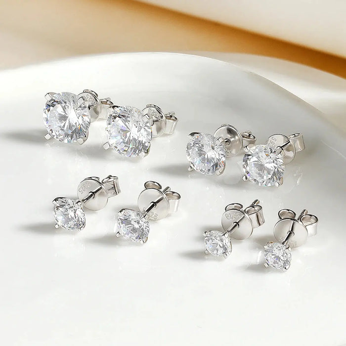 Certified Moissanite Stud Earrings – D-Color VVS1 Round Cut in 925 Sterling Silver SF