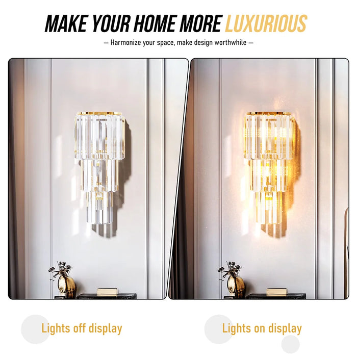 Crystal Wall Sconce – Luxurious 3- or 5-Tier LED Lighting with Gold Finish - Samanta Factory