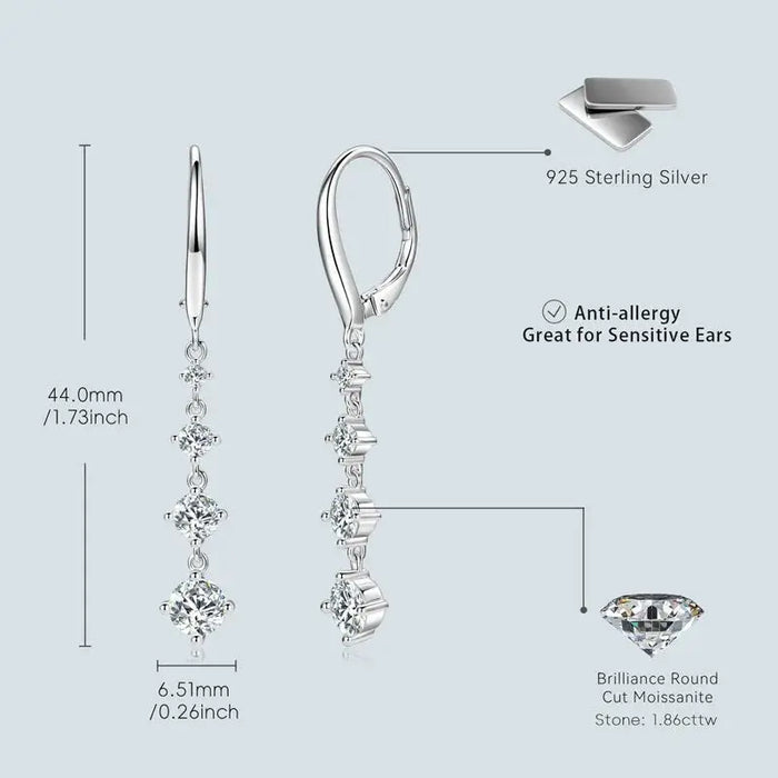 Moissanite Drop Earrings – D-Color Round Cut 925 Sterling Silver SF