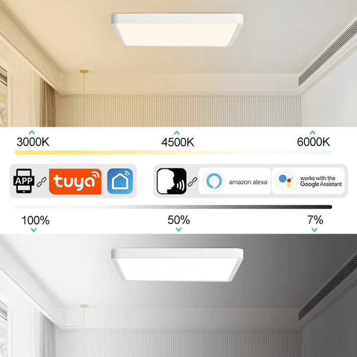 MARPOU Tuya Smart LED Ceiling Lamp Wood Grain App Voice Control Alexa/Google Remote Control Square Ceiling Lights Living Room - Samanta Factory