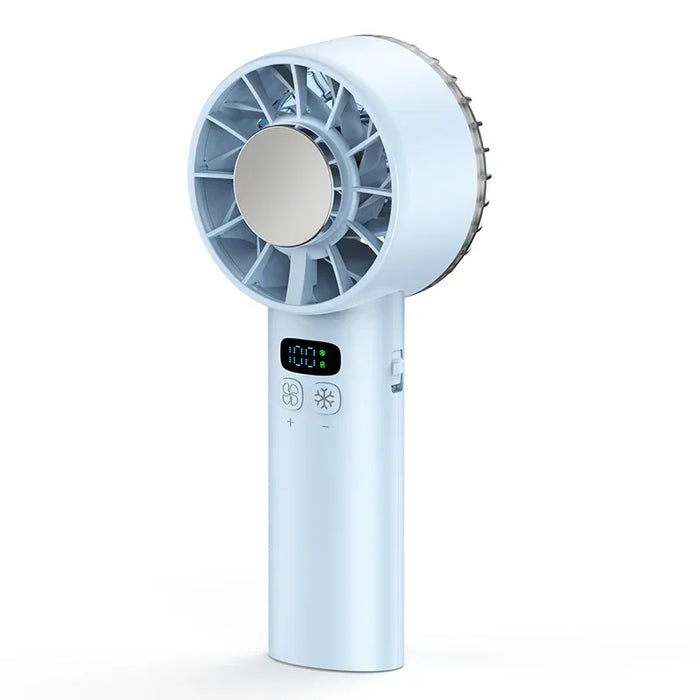 Portable handheld ice cooling fan with LED display and rechargeable battery