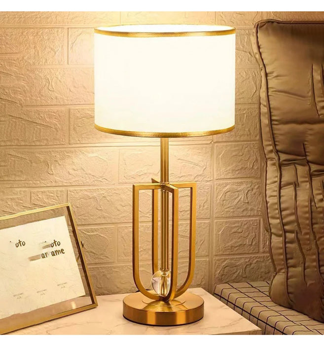European-Style Bedside Table Lamp – Fabric Shade with Crystal Accent - Samanta Factory