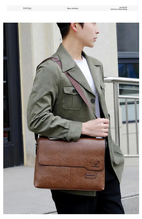 Men’s Business Satchel Bag – Slim PU Leather Shoulder Bag SF