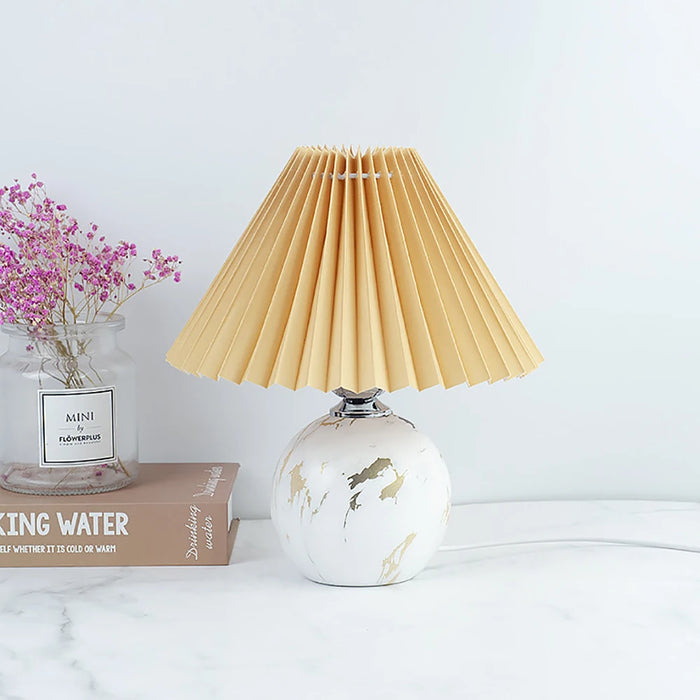 Korean Table Lamp – Vintage Pleated Fabric Shade with Ceramic Base - Samanta Factory