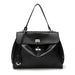 Soft microfiber leather women's square shoulder bag with lock lid, phone pocket.