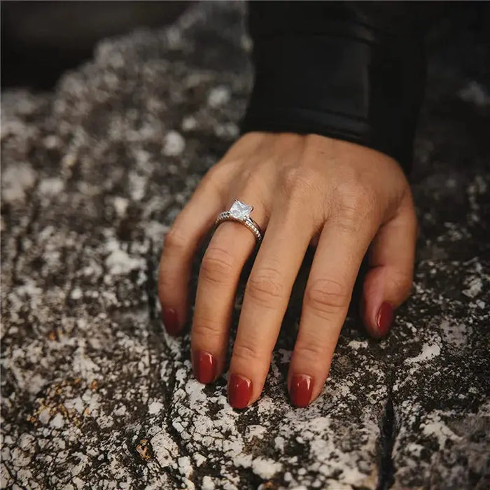 Square Cut Zircon Bridal Ring Set – 925 Sterling Silver Wedding Rings for Women SF