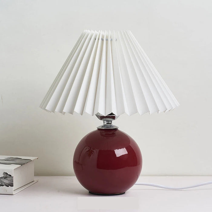 Korean Table Lamp – Vintage Pleated Fabric Shade with Ceramic Base - Samanta Factory
