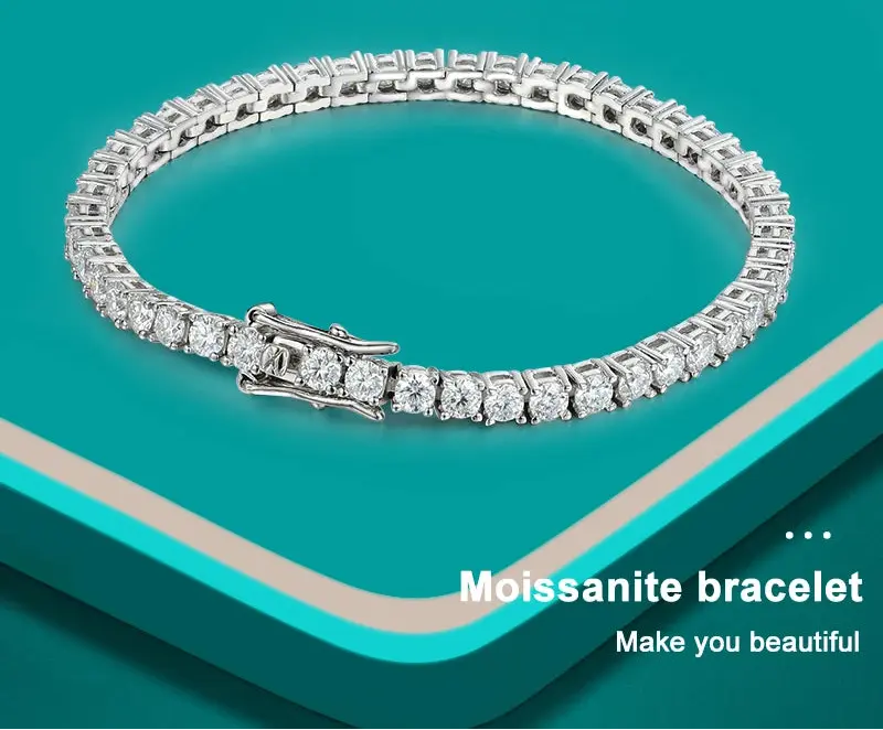 Premium 925 Sterling Silver Round-Cut Moissanite Bracelet for Women SF