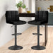 Set of 2 faux leather bar stools with adjustable height and matte black swivel base