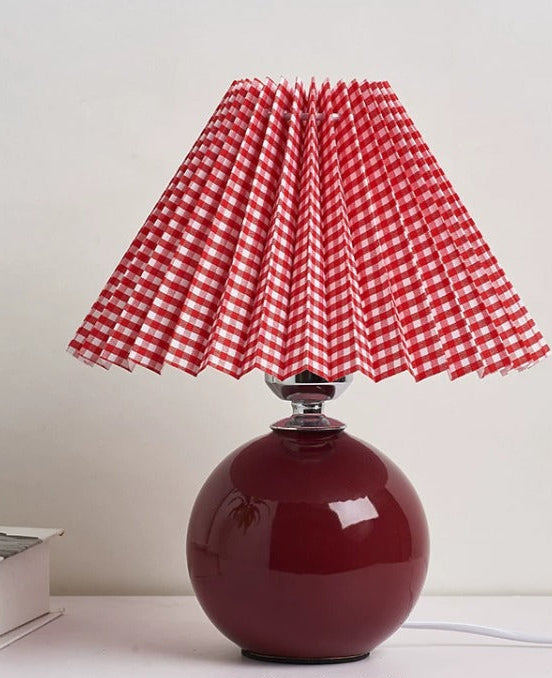 Korean Table Lamp – Vintage Pleated Fabric Shade with Ceramic Base - Samanta Factory
