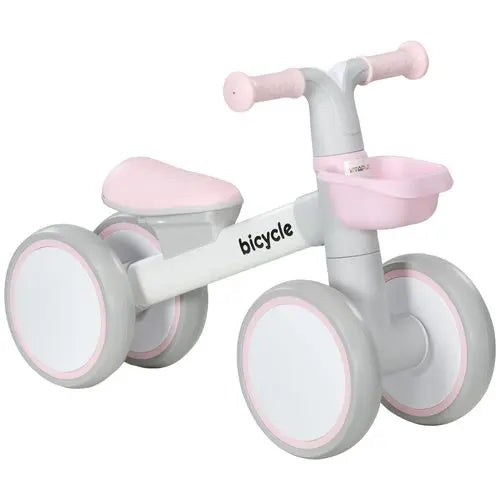 Lightweight pink toddler balance bike with adjustable seat and enclosed wheels