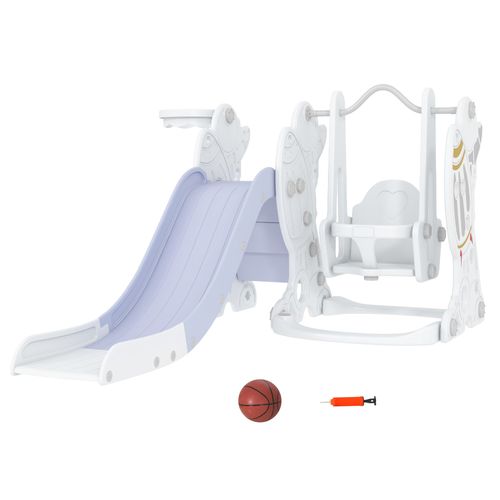 AIYAPLAY Space-Themed Slide and Swing Set for Kids, Swing Slide Basketball Hoop - Samanta Factory