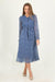 Blue midi dress with sheer sleeves and belted waistFactory